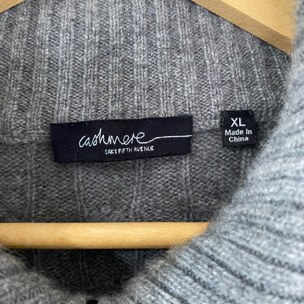 Saks Fifth Avenue 100% Cashmere Full Zip Cable Knit Sweater Gray XL Women - Picture 3 of 4